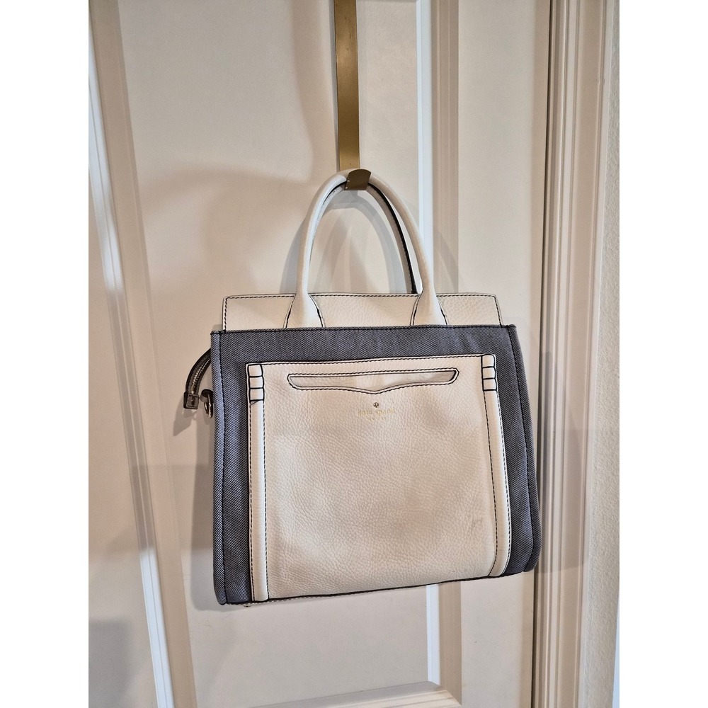 Kate Spade New York White Leather and Denim Satchel Tote Bag